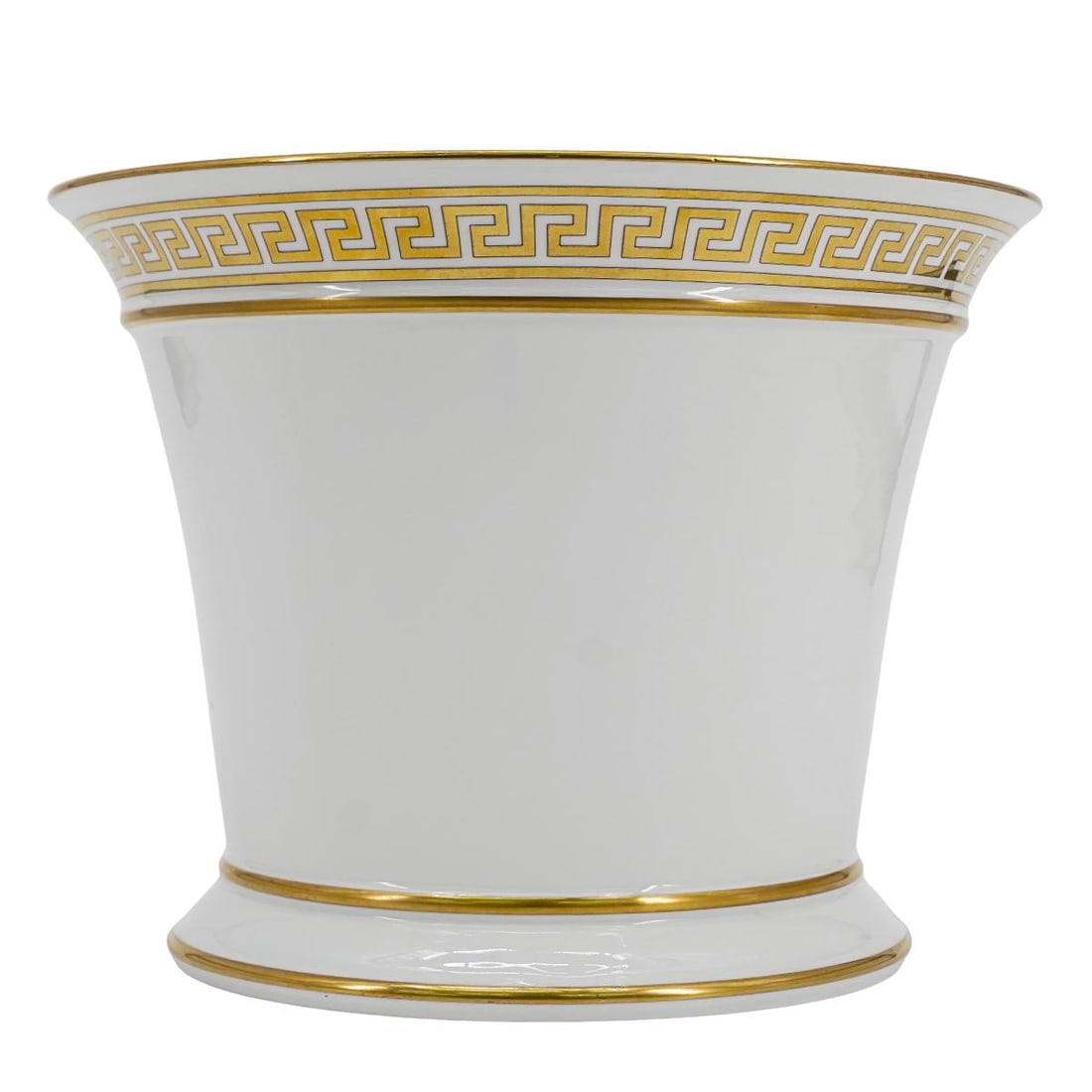 Versace "Meandre D'Or" Planter: Versace "Meandre D'Or" Planter20th century, ItalyVersace porcelain planter in the "Meandre d'Or" pattern. Features gilt meander pattern throughout rim and gilt border trimming. Marked on bottom with b