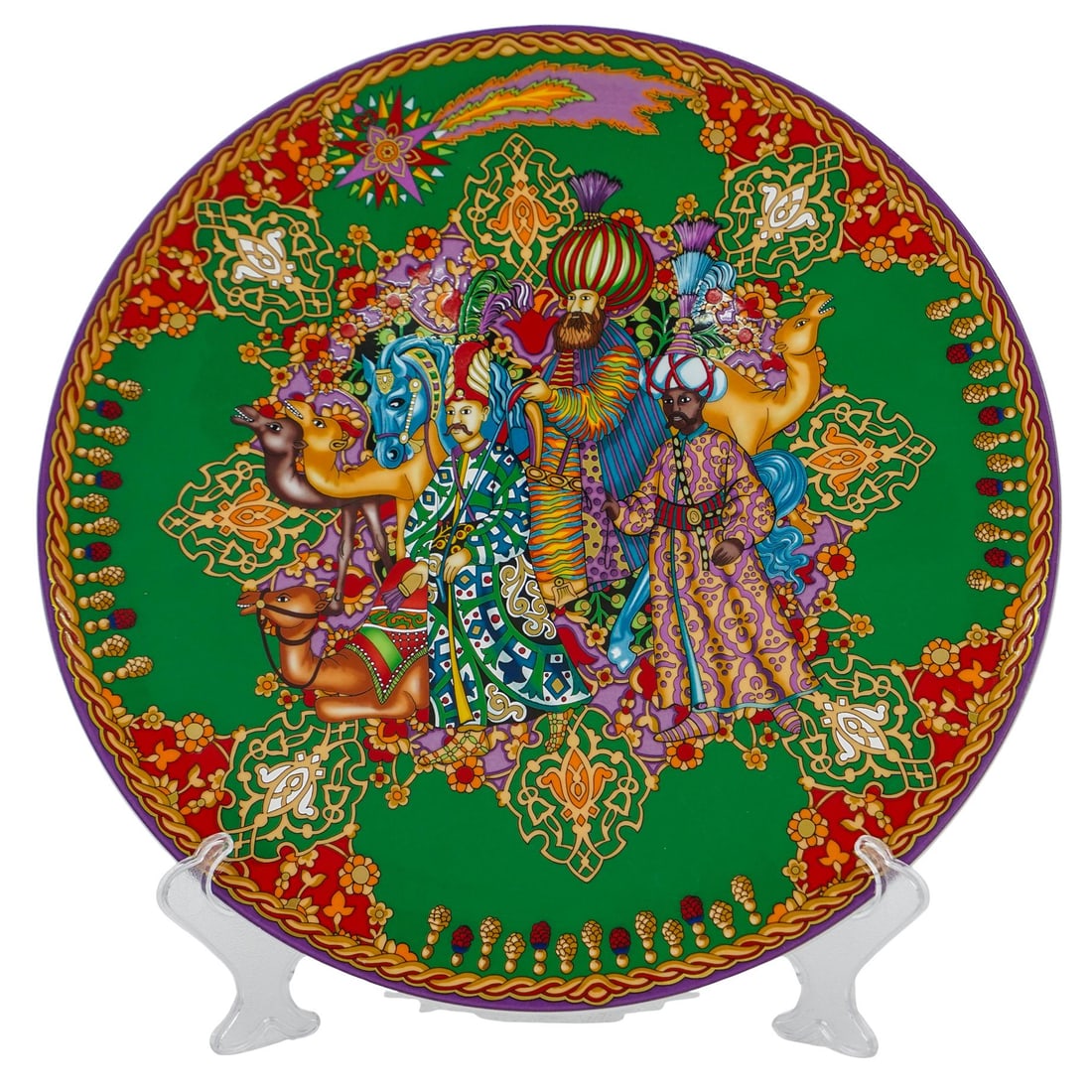 Rosenthal Versace Porcelain Charger: Rosenthal Versace Porcelain Charger2009, GermanyA limited edition Rosenthal Versace "It's Christmas" 2009 porcelain charger. The plate features a multicolor design depicting the Three Wise Men in orna