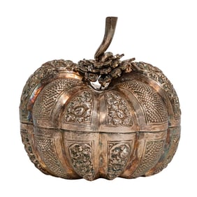 Southeast Asian Repousse Covered Pumpkin Silver Box