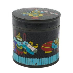 Late 19th Cent. Chinese Cloisonne Enamel Metal Tea Caddy W/ Lid