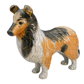 Antique Chinese Cloisonne Collie Dog Sculpture