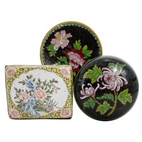 (3 Pc) Chinese Cloisonne Boxes & Dish