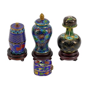 (4 Pc) Chinese Cloisonne Enamel Miniature Set