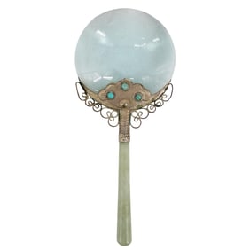 Chinese Jade & Turquoise Hand Magnifying Glass