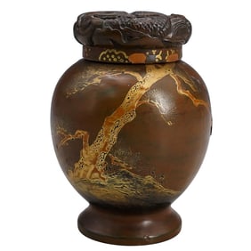 Antique Japanese Meiji Lidded Lacquered Wood Tea Jar