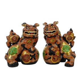 Pair of Japanese Kutani Foo Dogs
