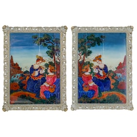 Pair of Chinese Export Reverse Paintings on Glass