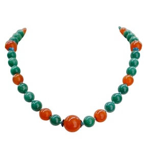 Antique Chinese Jade and Agate Strand Necklace