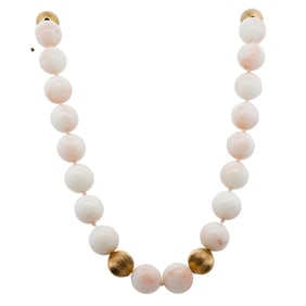 14K Gold and Angel Skin Coral Bead Necklace