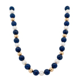 18K Gold, Lapis Lazuli, and Pearl Necklace