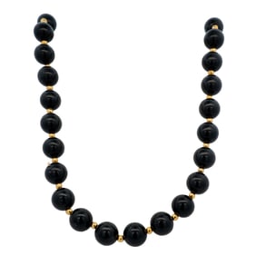 14K Gold and Onyx Bead Necklace