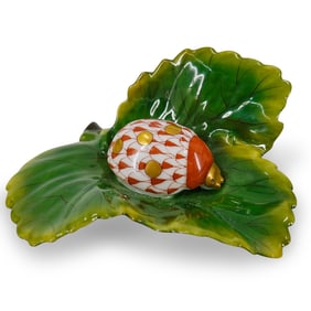 Herend Hungary Porcelain "Ladybug On Leaf" Rust Fishnet Figurine