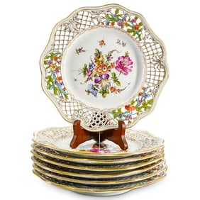 (7 Pc) Dresden Porcelain Reticulated Plates