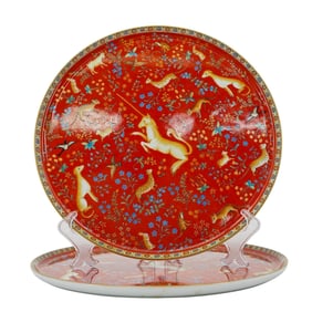 Pair of Philippe Deshoulieres Limoges "La Dame a la Licorne" Porcelain Plates