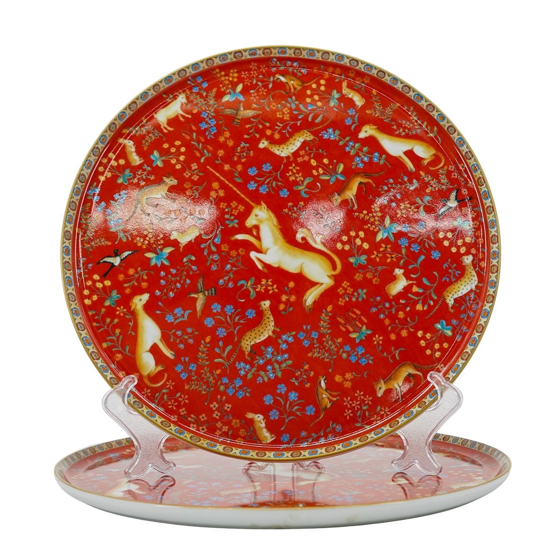 Pair of Philippe Deshoulieres Limoges "La Dame a la Licorne" Porcelain Plates (1 of 7)
