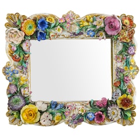 Antique Meissen Porcelain Floral Mirror Frame