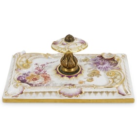 Antique KPM Porcelain & Brass Ink Blotter