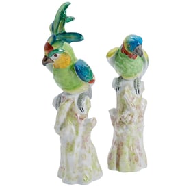 (2 Pc) Pair Of Antique 'Porcelaine de Paris' Parrot Sculptures