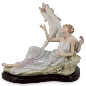 LLadro Porcelain "Goddess & Unicorn" Figural Sculpture