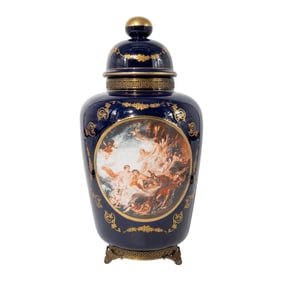 Keramos Capodimonte Hand Painted Porcelain Lidded Urn