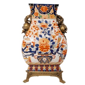 United Wilson Chinese Floral Ormolu Porcelain Urn