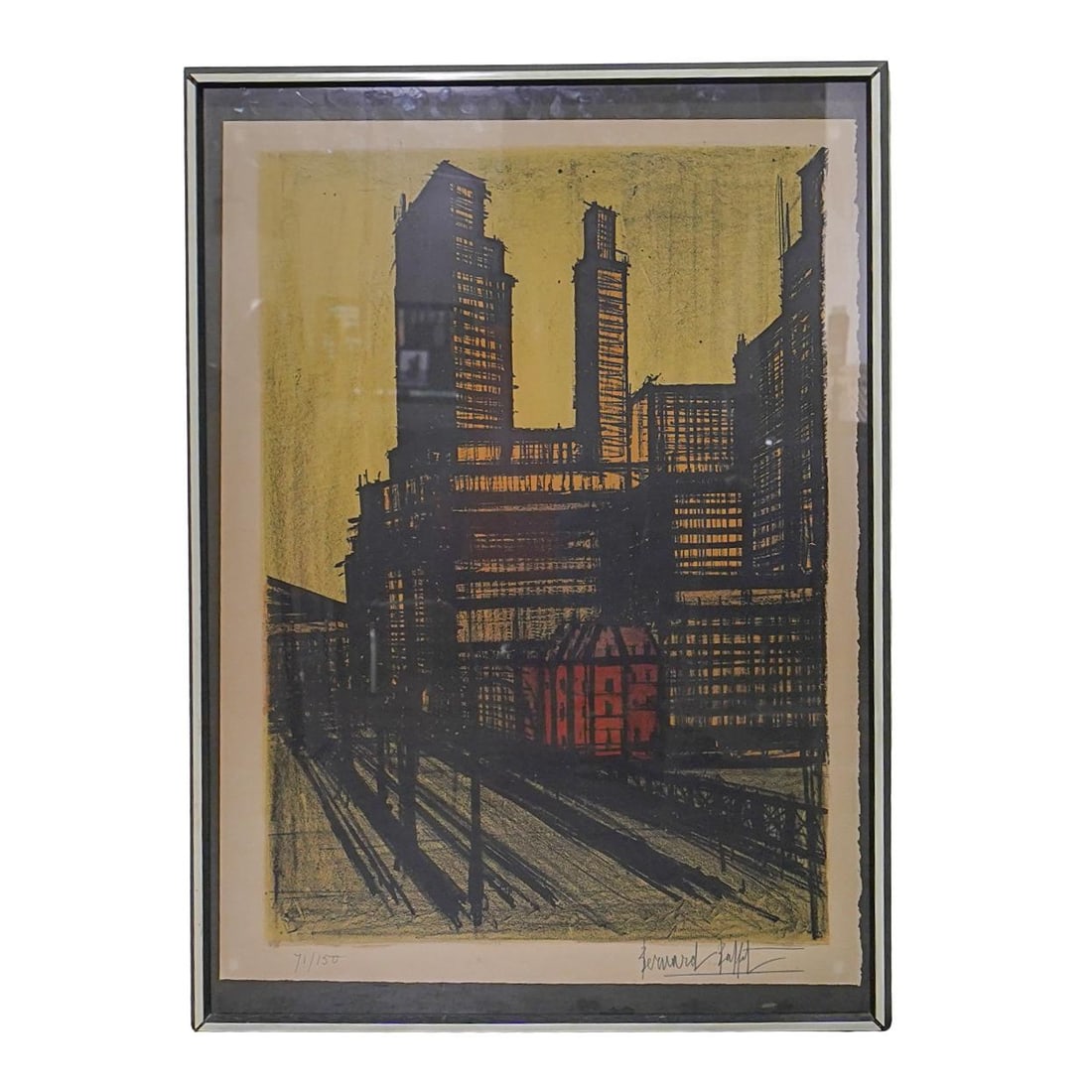 Bernard Buffet (French, 1928-1999) "New York" Lithograph: Bernard Buffet (French, 1928-1999) "New York" Lithograph1967, FranceThe lithograph depicts a view of New York City. It is numbered "71/150" and signed on the plate. It is framed in a black wooden fram