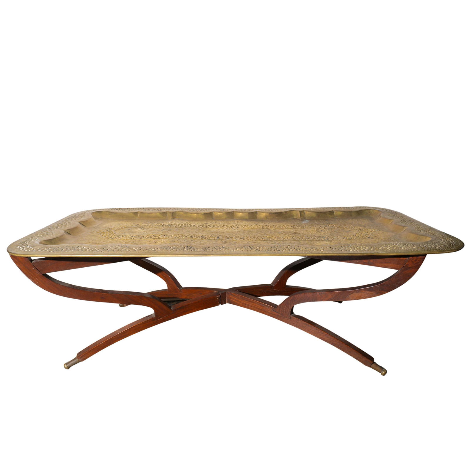 Mid Century Middle Eastern Brass Tray Coffee Table (1 of 5)