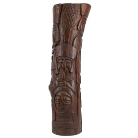 Antique European Carved Wood Totem Pole Column