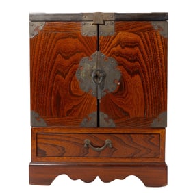 Asian Traveling Dressing Wooden Box With Mirror