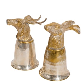 (2 Pc) Vintage Silver Plated Animal Head Stirrup Cups