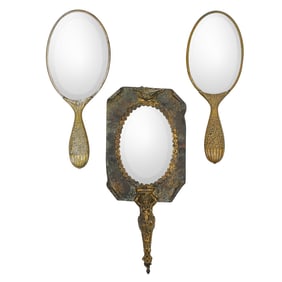 (3 Pc) Antique Gilt Hand Mirror Grouping Collection