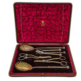 Victorian Silver Plate Boxed Fruit Utensils Set