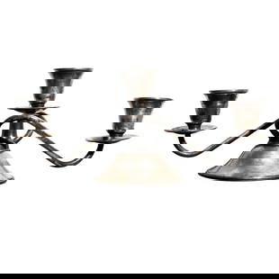 American International Sterling Silver 3 Light Candelabra: American International Sterling Silver 3 Light Candelabra20th Century, USAAmerican International Silver weighted and reinforced sterling silver three-lights candelabra. With twisted arms and low heigh