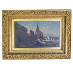 Milton James Burns (1853-1933, American) "Old Maid Grand Manan" Ocean Landscape