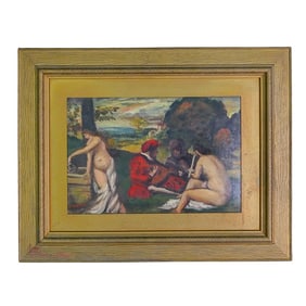 Signed "Georgione" Nude Figural Painting after Titian "Pastoral Concert"