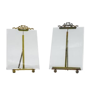 (2 Pc) Antique French Dore Brass & Glass Photo Frames