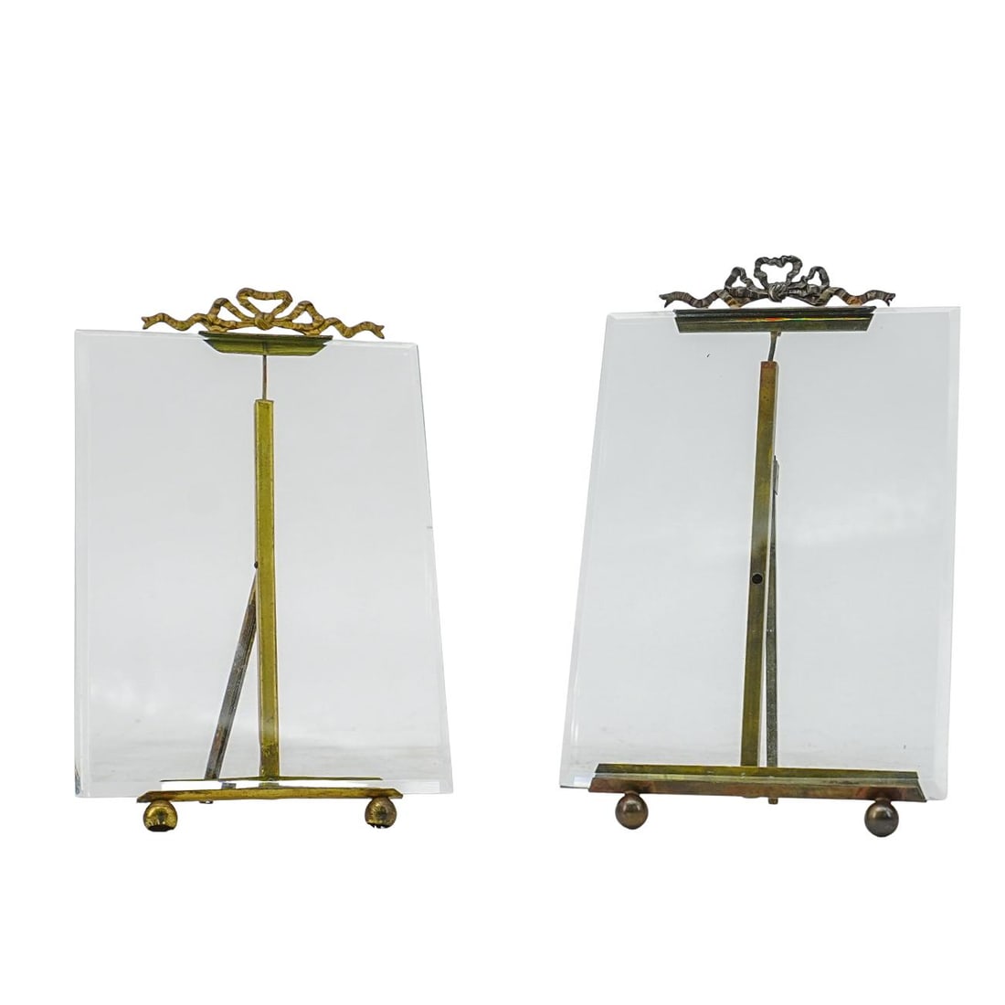 (2 Pc) Antique French Dore Brass & Glass Photo Frames (1 of 6)