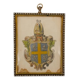 Antique Pearled Framed Ecclesiastical Coat of Arms Sketch