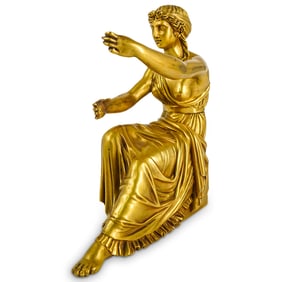 Antique French Neoclassical Gilt Metal Seated Female Figure