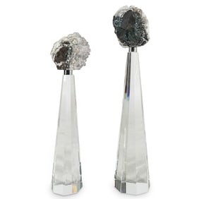 (2 Pc) Amethyst Geode Clusters On Faceted Glass Cone Base