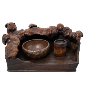 Handmade Wooden Tray and Cup and Ceramic Bowl Set