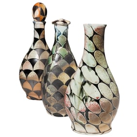 (3 Pcs) Studio Ceramic Lidded Decanters and Vase