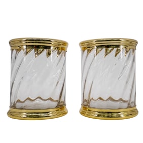 Pair of Crystal and Gilt Brass Wastebaskets
