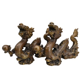 Pair Of Chinese Mixed Metal Dragon Sculptures