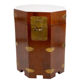 Vintage Asian Wood & Brass Storage Hinged Box