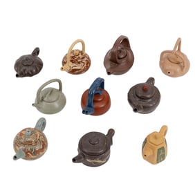 (10 Pc) Chinese Yixing Zisha Terracota Clay Miniature Tea Pots Collection