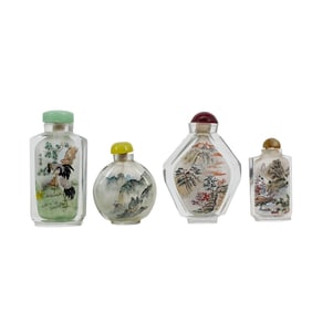 (4 Pc) Chinese Reversed Painted Bottles Collection
