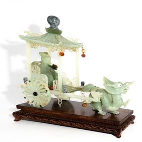 Hand Carved Jade Dragon and Carriage Set