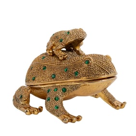 Style of Jay Strongwater Gilt Brass Frog Desk Set
