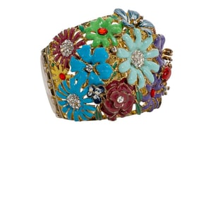 Floral Enamel and Gilt Metal Cuff Bracelet